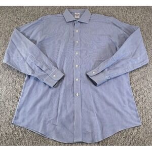 Brooks Brothers LS Button Down Shirt Mens 17- 36 XL  346 Blue Striped Slim EUC